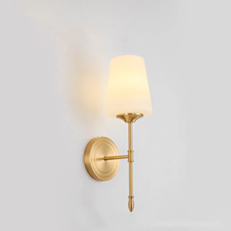 Brass Fabric Glass Straight Wall Lamp
