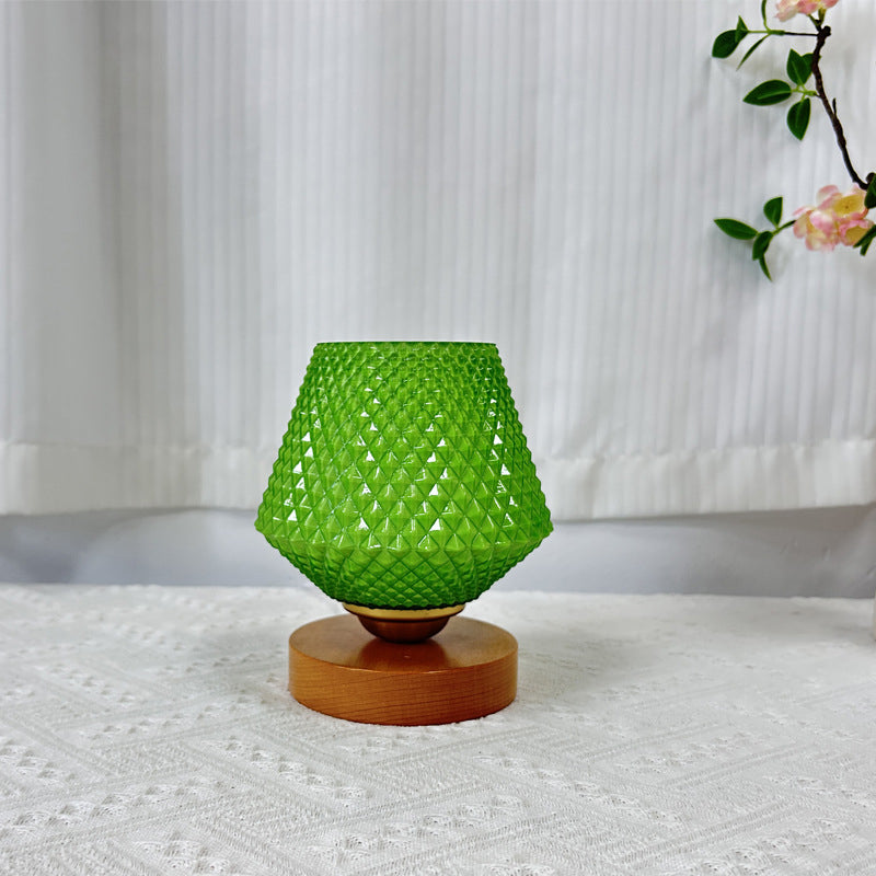 Wood Glass Tapered Ribbed Table Lamp