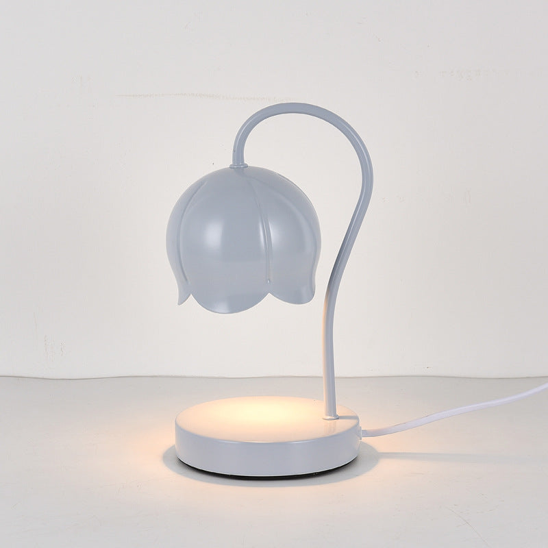 Iron Glass Wood Flower Table Lamp
