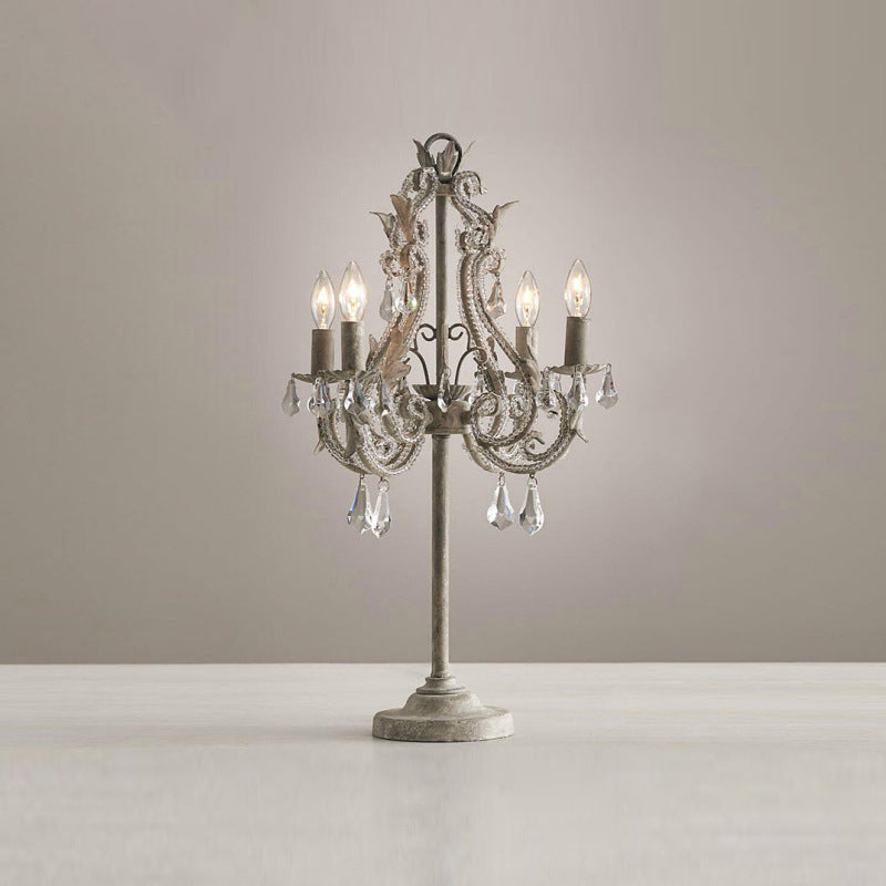 Distressed White Hardware Candelabra 4-Light Table Lamp