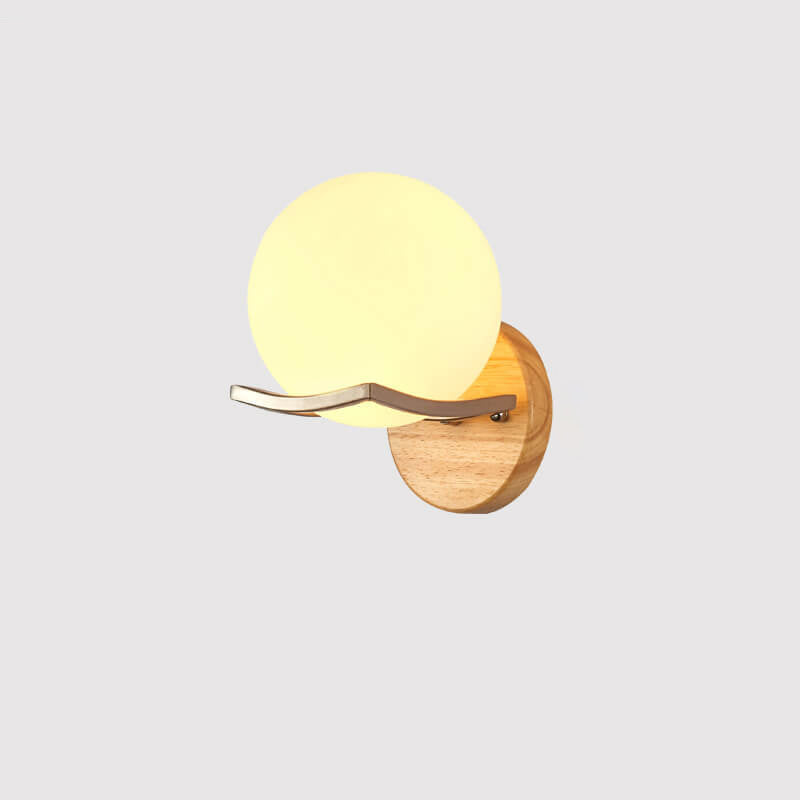 Rubberwood Glass Iron Geometric Wall Lamp