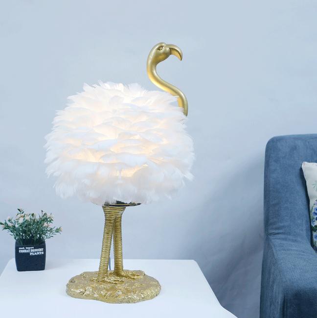 Goose Feather Metal Flamingo Table Lamp