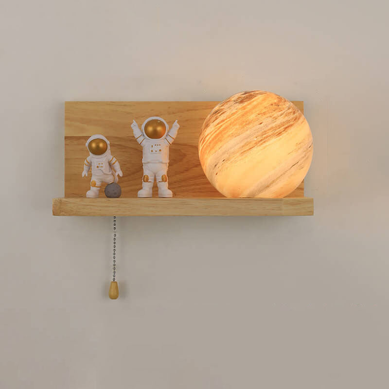 Planet Glass Solid Wood Wall Lamp