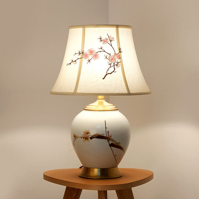 Plum Flower Embroidered Fabric Table Lamp