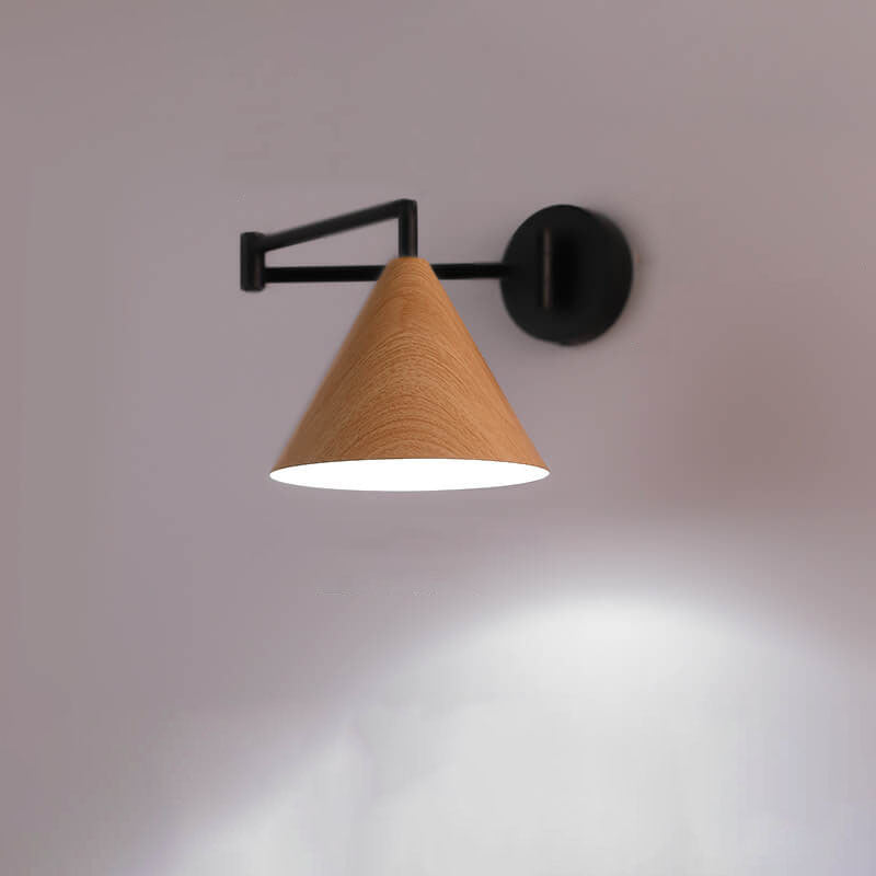 Cone Swing Arm Wood Wall Lamp