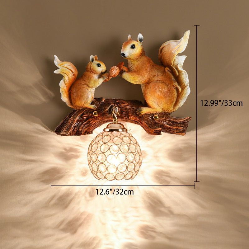 Squirrel Resin Crystal Bedroom Wall Lamp