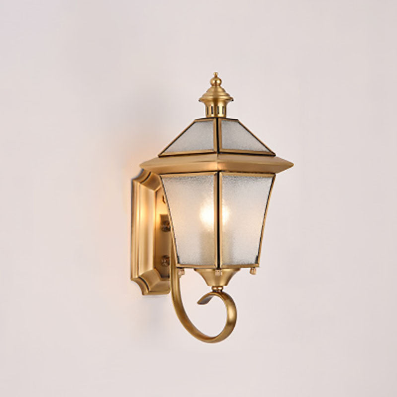 Quadrilateral Brass Glass Outdoor Light