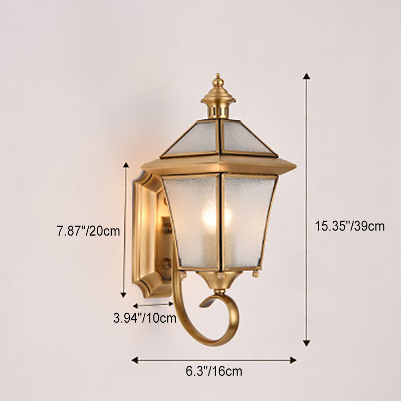 Quadrilateral Brass Glass Outdoor Light