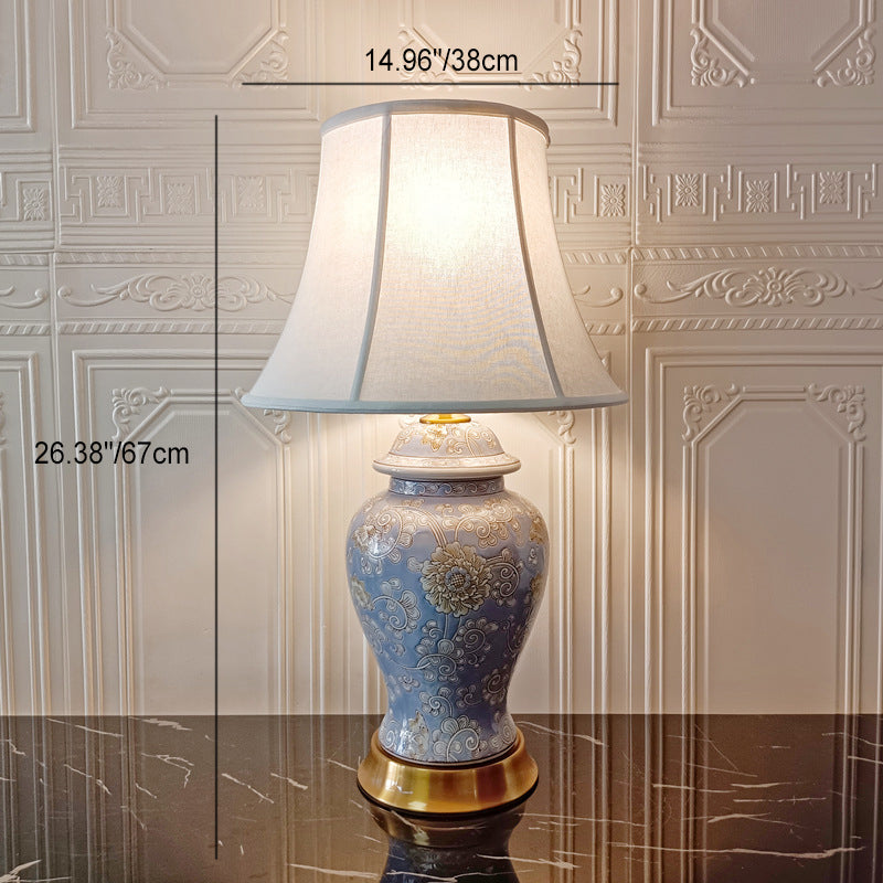 Cylinder Bird Flower Ceramic Table Lamp