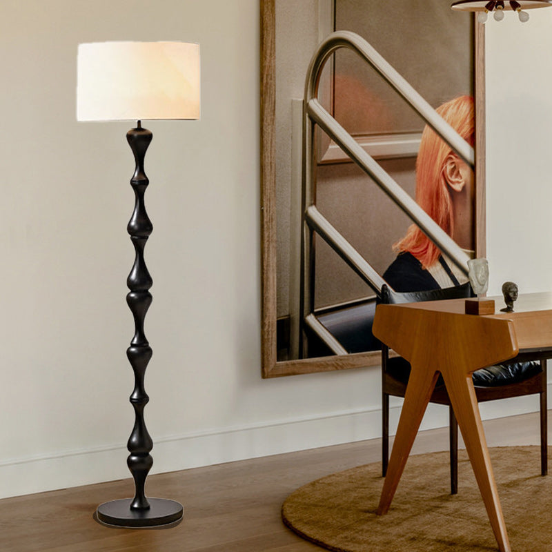 Cylindrical Solid Wood Fabric Floor Lamp