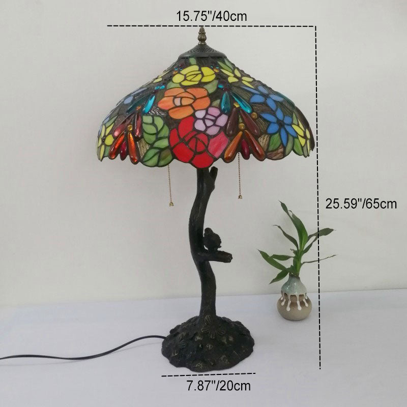 Flower Stained Glass Resin 2-Light Table Lamp