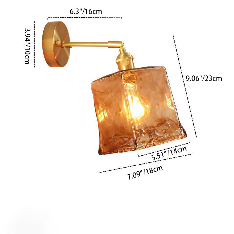 Eclectic Amber Glass Brass Wall Lamp