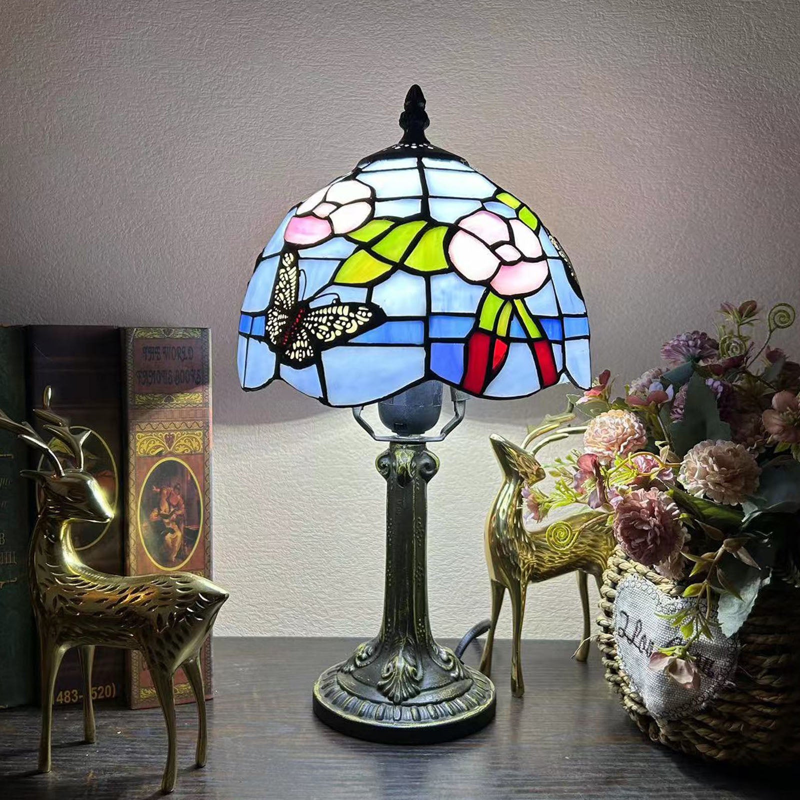 Alloy Glass Dome Flower Table Lamp