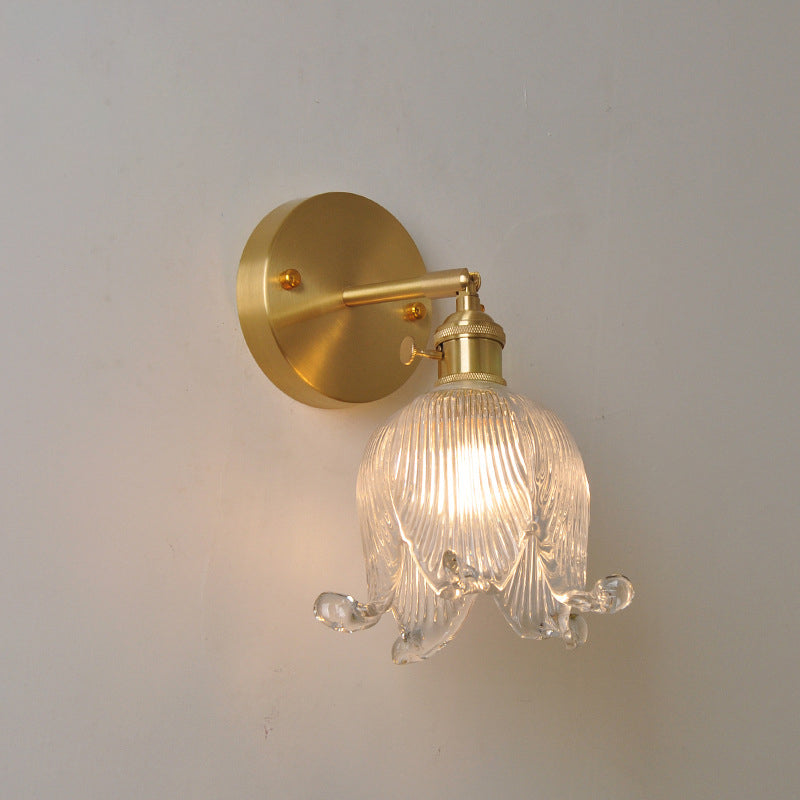 Brass Glass Bell Flower Wall Lamp