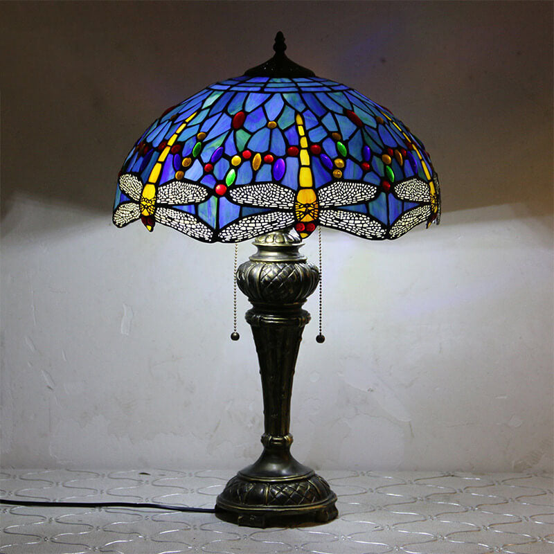 Dragonfly Peacock Glass Resin Table Lamp
