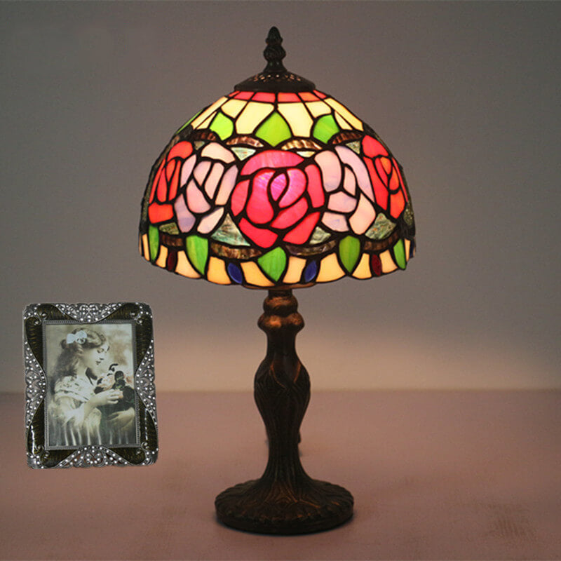Flowering Rose Stained Glass Table Lamp
