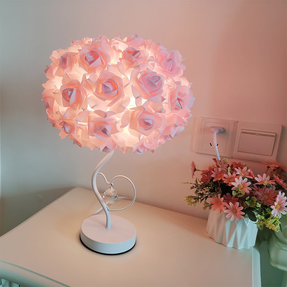Fabric Rose Flower Hardware Table Lamp