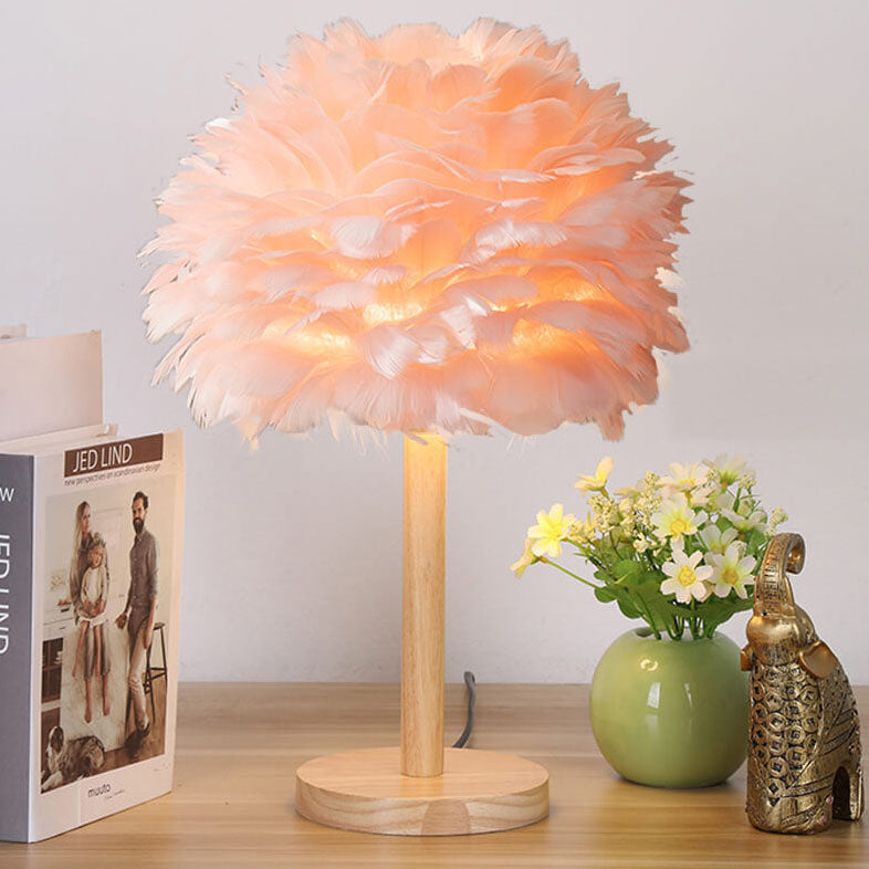 Feather Decorative Solid Wood Table Lamp