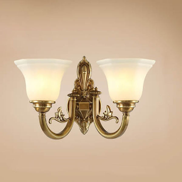 Brass Glass Cone Carved Wall Lamp