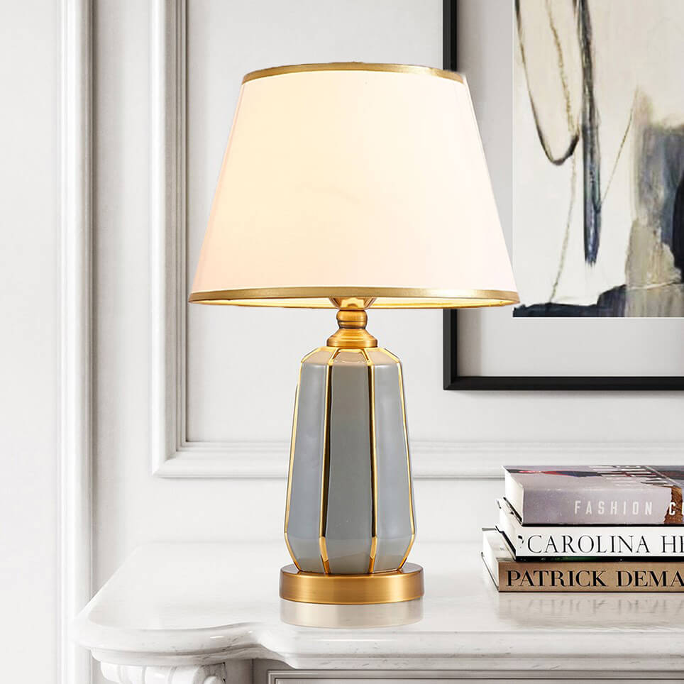 Gray Ceramic Linen Table Lamp