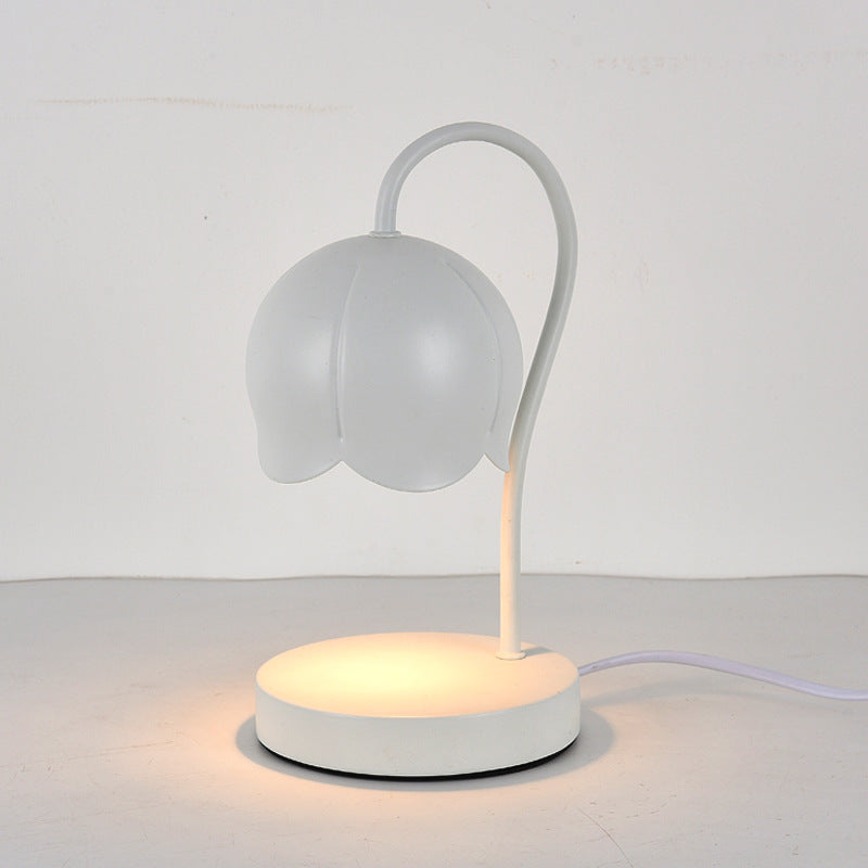 Iron Glass Wood Flower Table Lamp