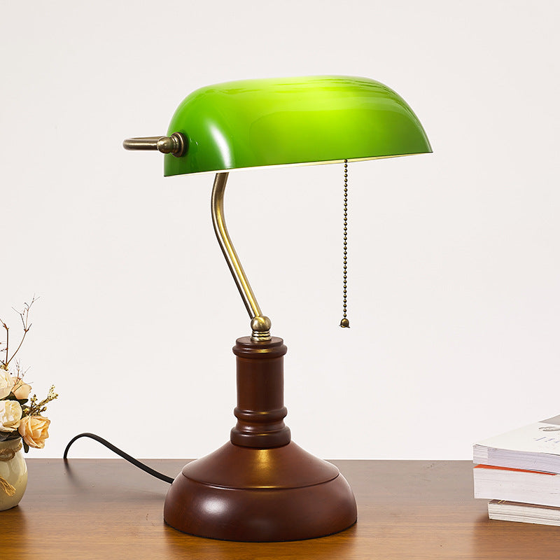 Solid Wood Glass Bank Table Lamp