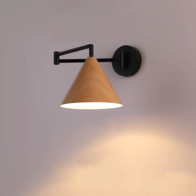 Cone Swing Arm Wood Wall Lamp