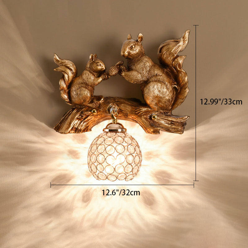 Squirrel Resin Crystal Bedroom Wall Lamp