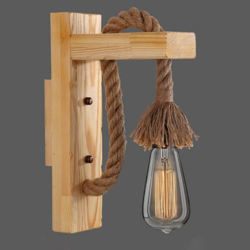 Wood Hemp Rope Iron Wall Lamp