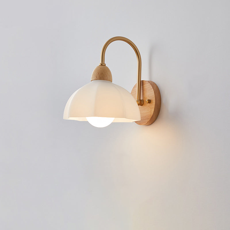 Wood Ceramic Flower Living Wall Lamp