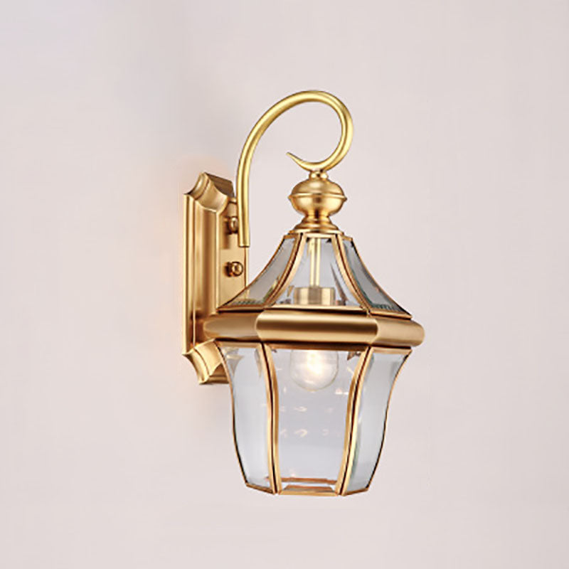 Hexagonal Lantern Brass Glass Outdoor Light