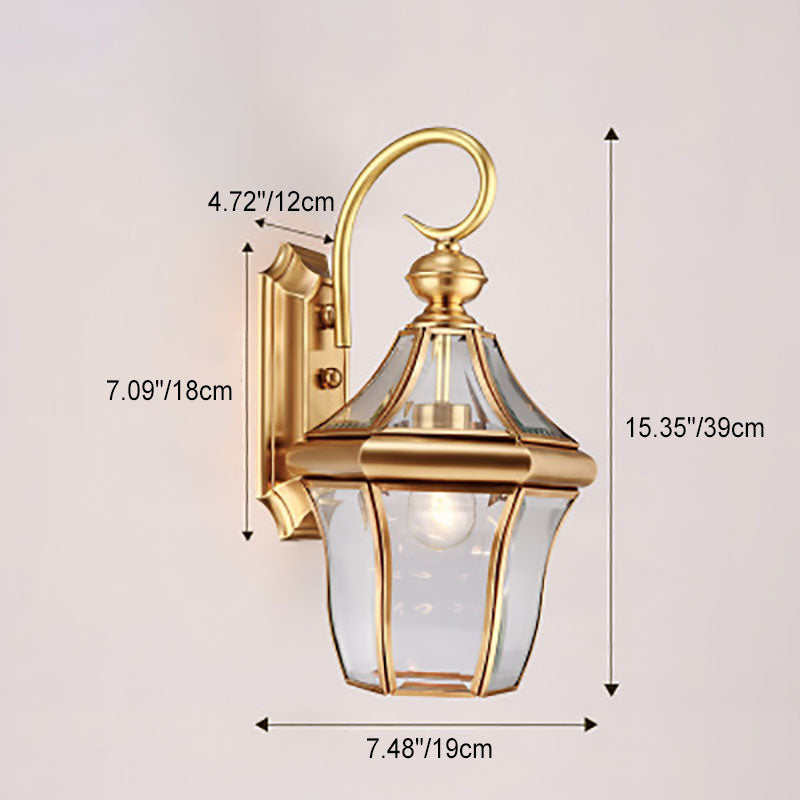 Hexagonal Lantern Brass Glass Outdoor Light