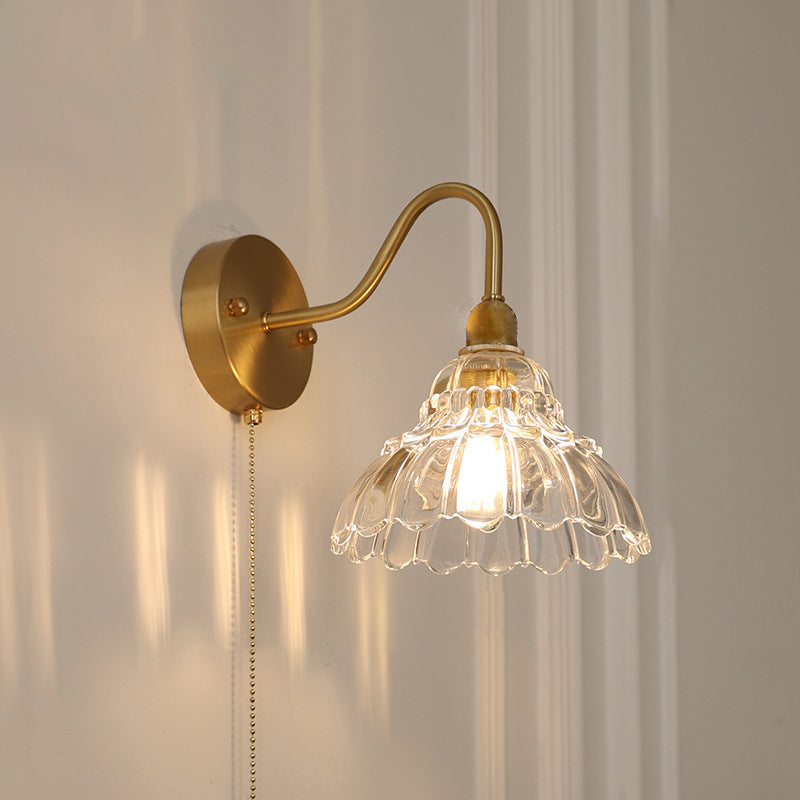 Bellflower Brass Glass Living Wall Lamp