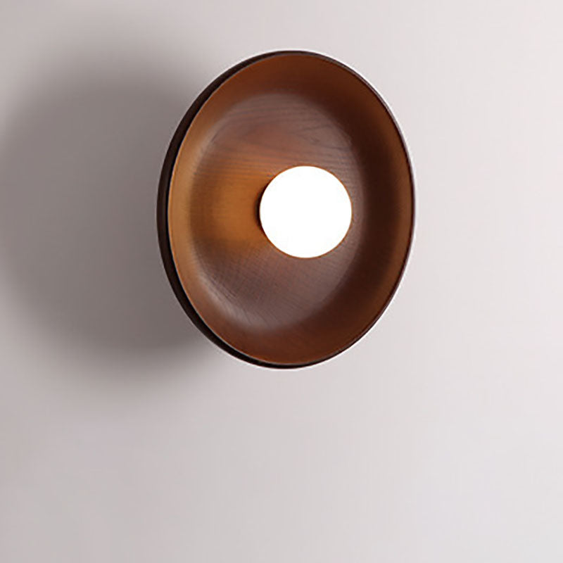 Round Disc Solid Wood Wall Lamp