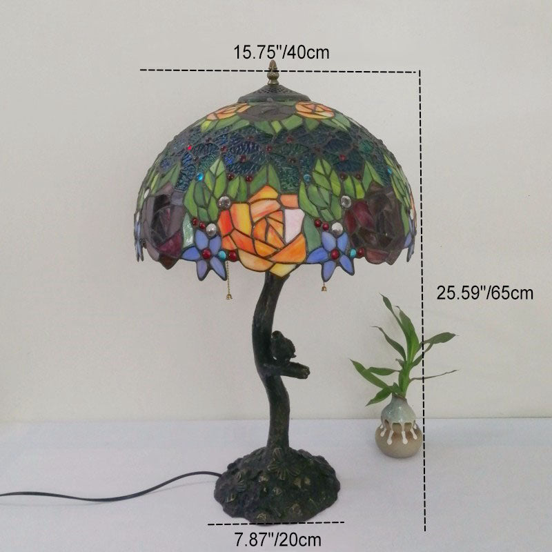Flower Stained Glass Resin 2-Light Table Lamp