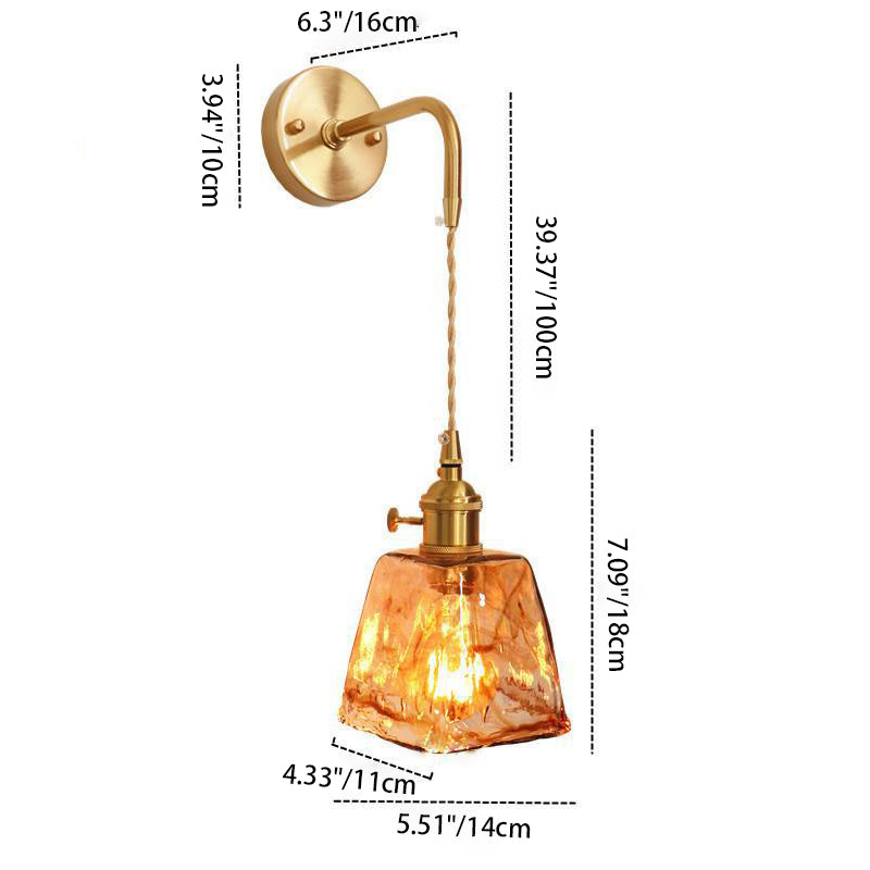 Eclectic Amber Glass Brass Wall Lamp
