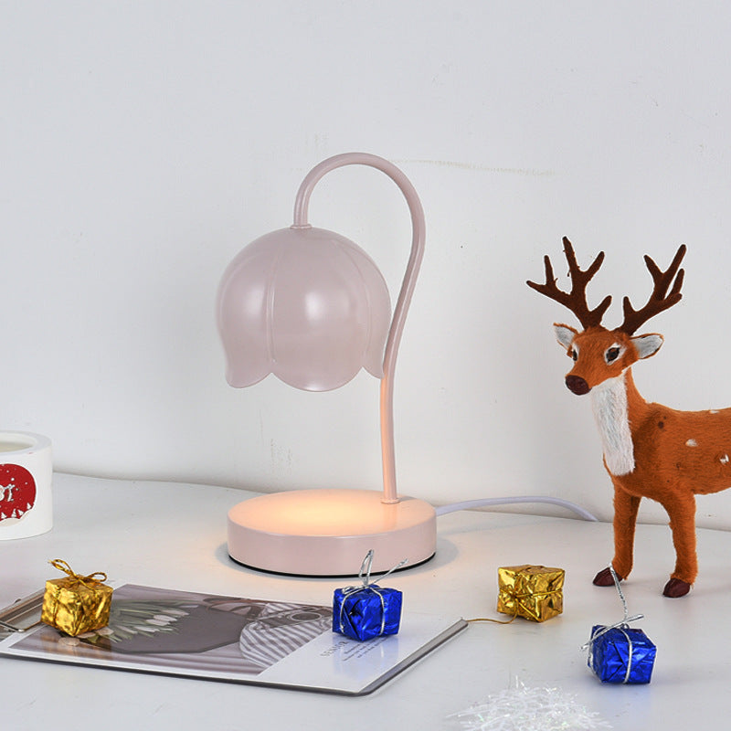 Iron Glass Wood Flower Table Lamp