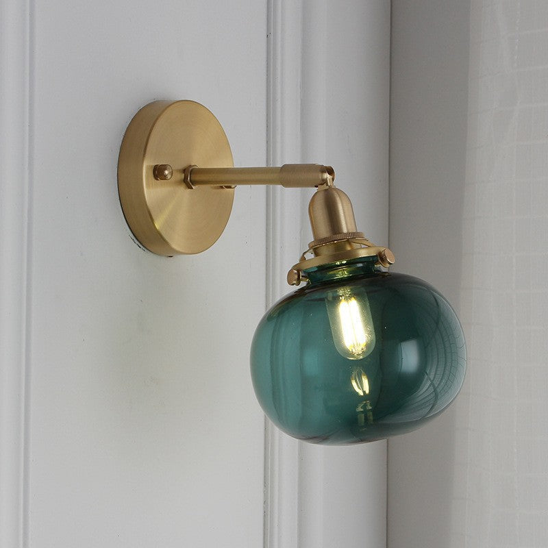 Brass Pumpkin Glass Living Wall Lamp