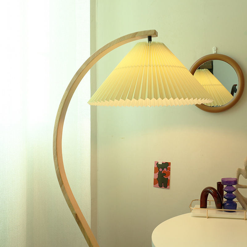 Pleated Cone Fabric Arc Floor Lamp