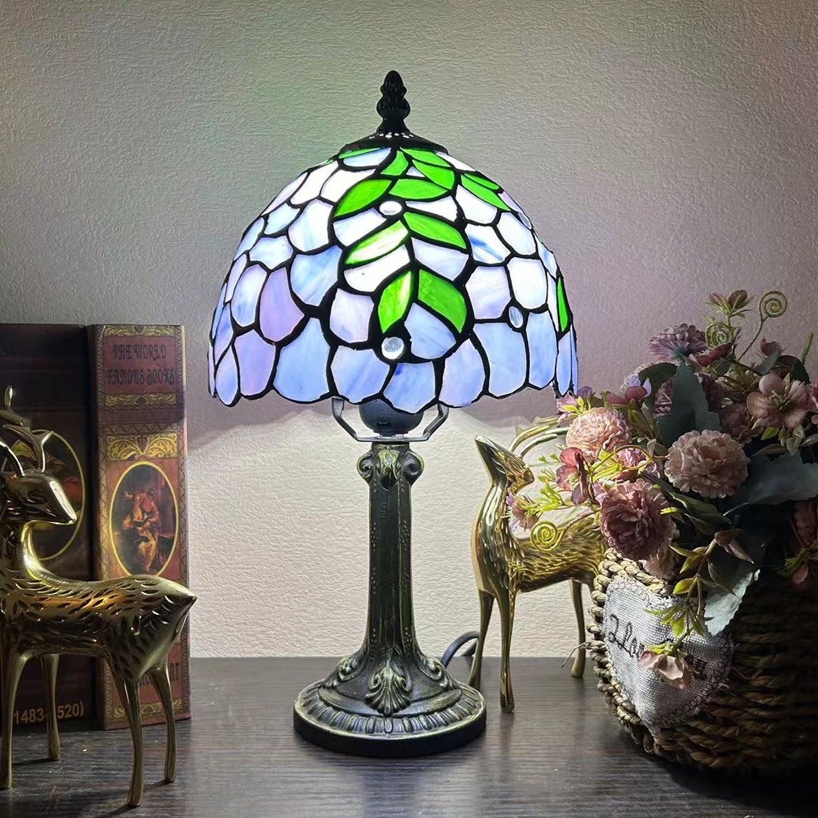 Alloy Glass Dome Flower Table Lamp