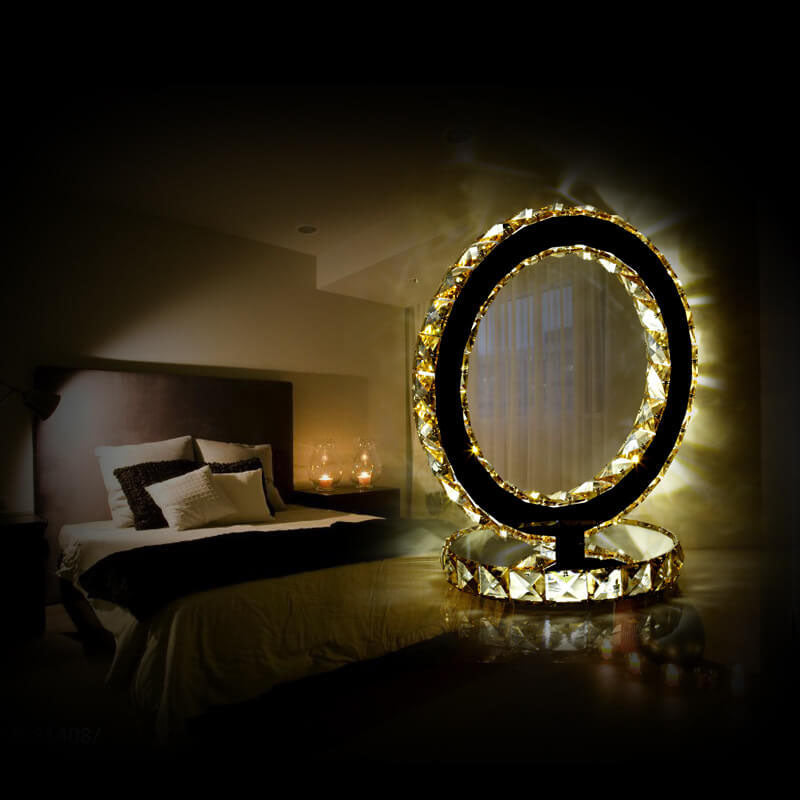Crystal Round Stainless Steel Table Lamp