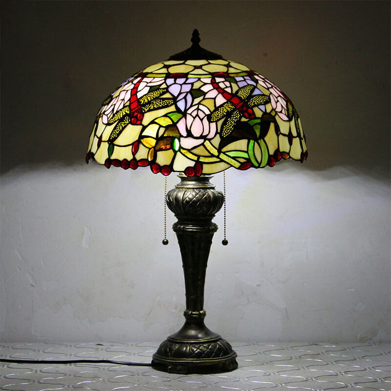 Dragonfly Peacock Glass Resin Table Lamp