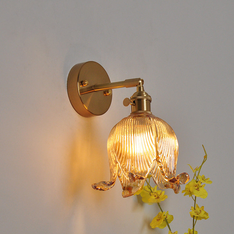 Brass Glass Bell Flower Wall Lamp