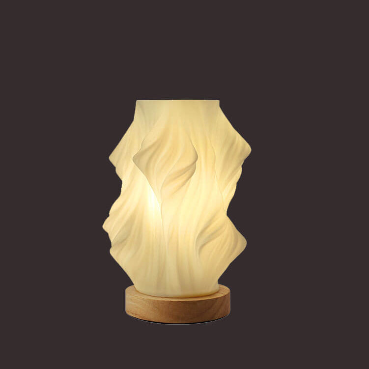 Round Wave Pod Wood Table Lamp