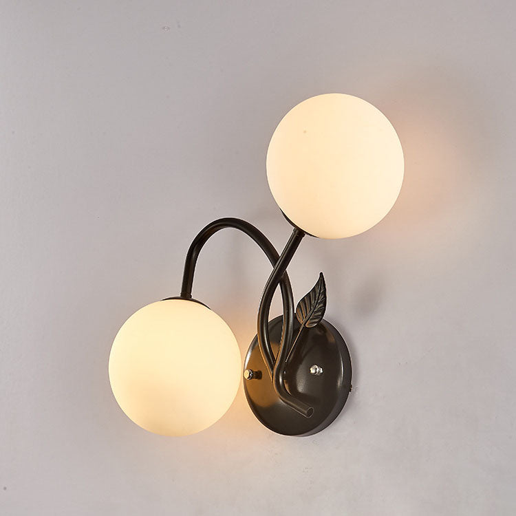 Branch Leaf Glass Ball 2-Light Wall Lamp