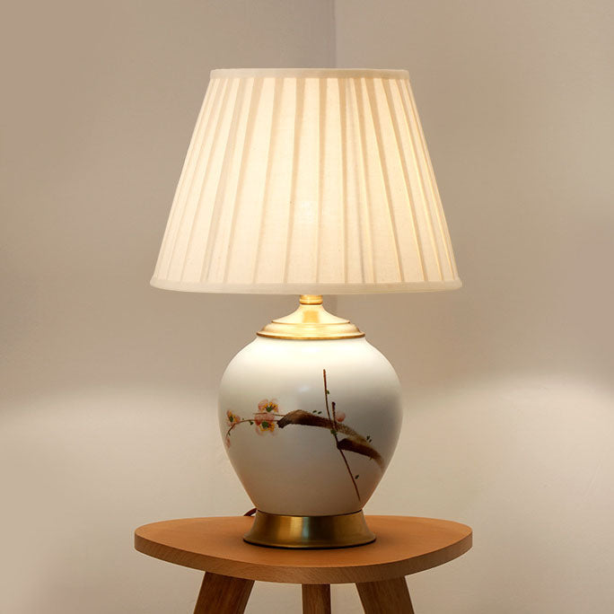 Plum Flower Embroidered Fabric Table Lamp