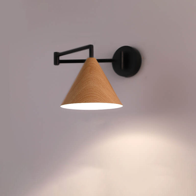Cone Swing Arm Wood Wall Lamp