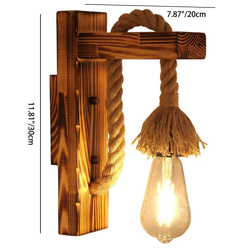 Wood Hemp Rope Iron Wall Lamp