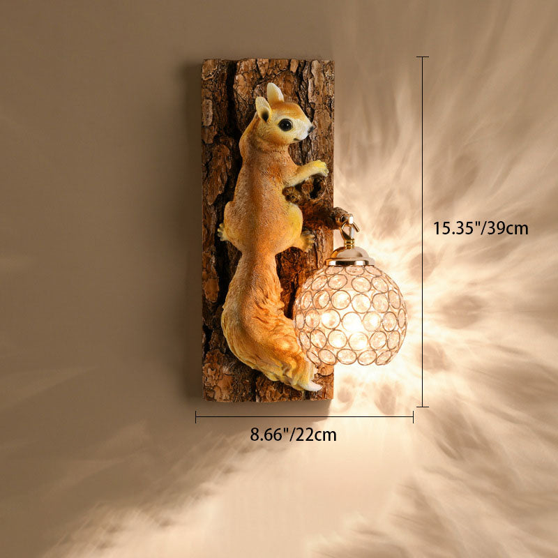 Squirrel Resin Crystal Bedroom Wall Lamp