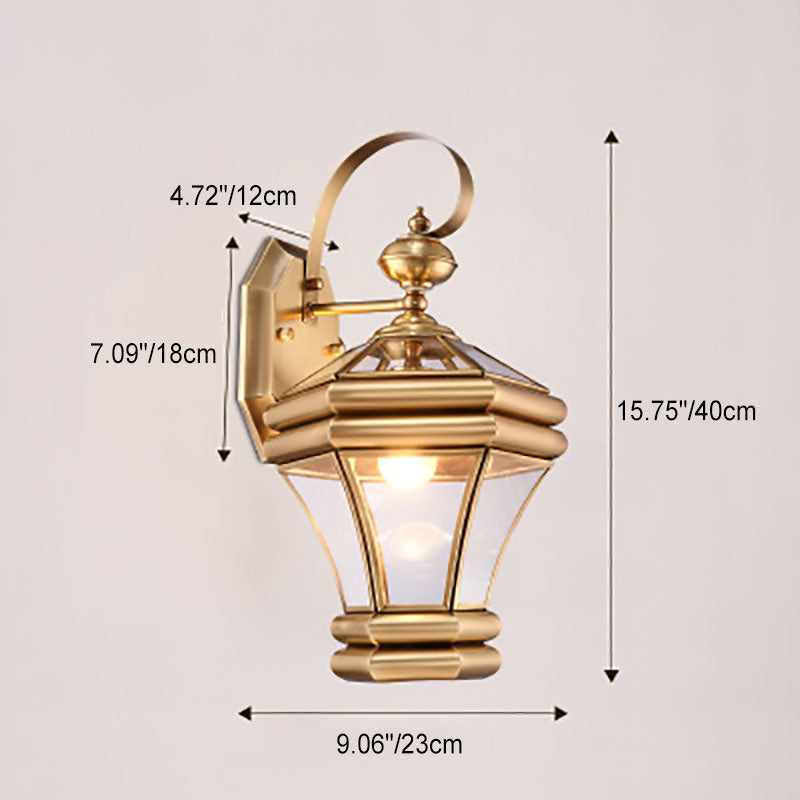 Hexagonal Lantern Brass Glass Outdoor Light